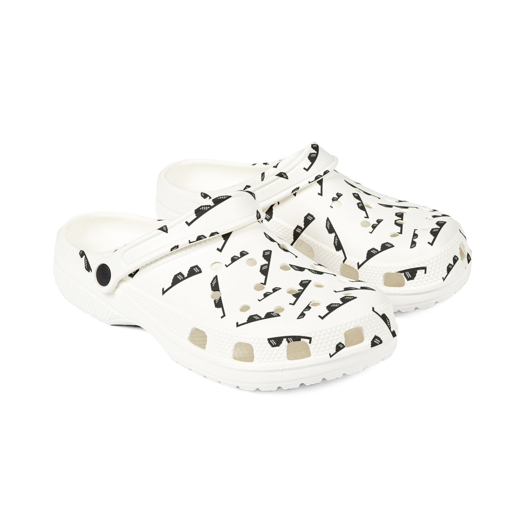 White EVA Foam Clogs with Sunglasses Pattern — Lightweight Slip-On Shoes