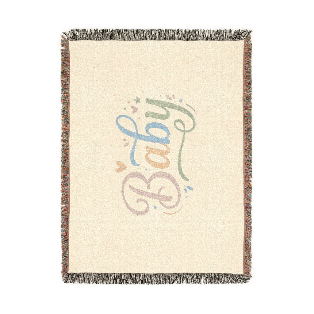 Pastel Script Baby Woven Blanket — Personalized Nursery Throw (Artwork or Photo)