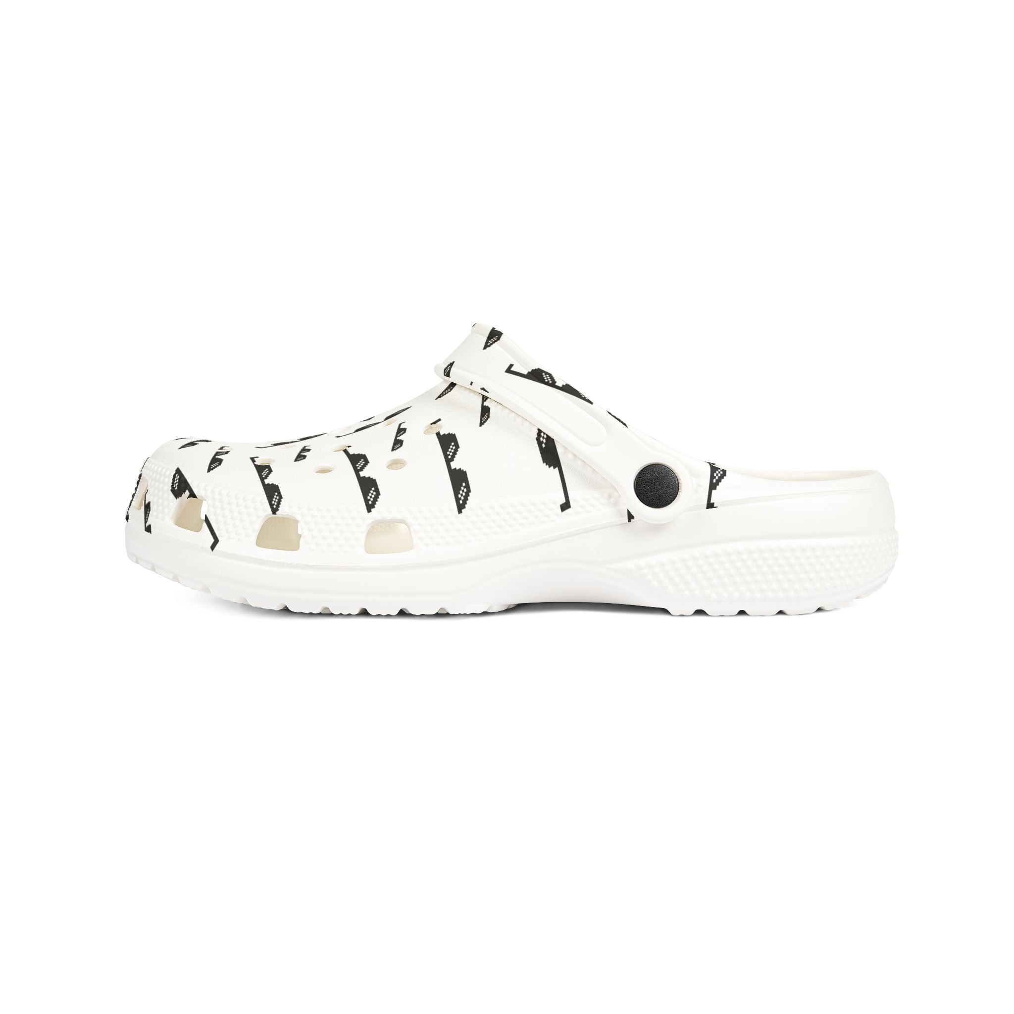 White EVA Foam Clogs with Sunglasses Pattern — Lightweight Slip-On Shoes