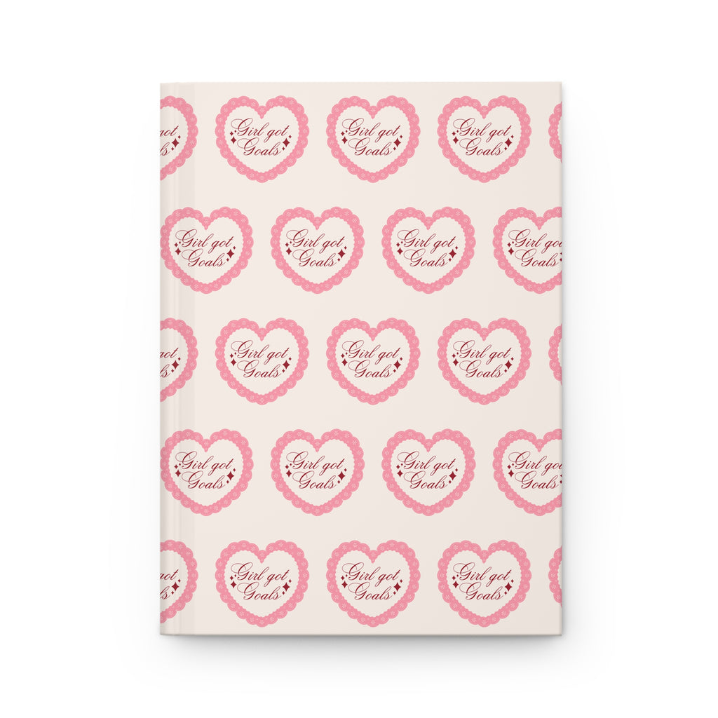 Heart Pattern Hardcover Journal — "Girl got Goals" Pink Motivational Notebook
