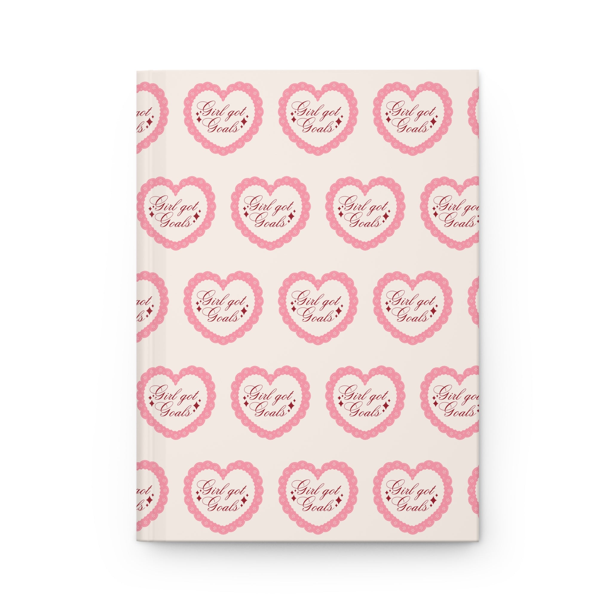 Heart Pattern Hardcover Journal — "Girl got Goals" Pink Motivational Notebook