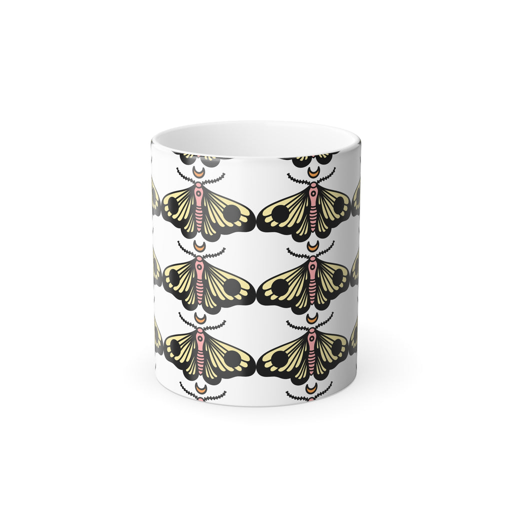 Color-Changing Moth Pattern Mug — 11oz Heat Reveal Coffee Cup