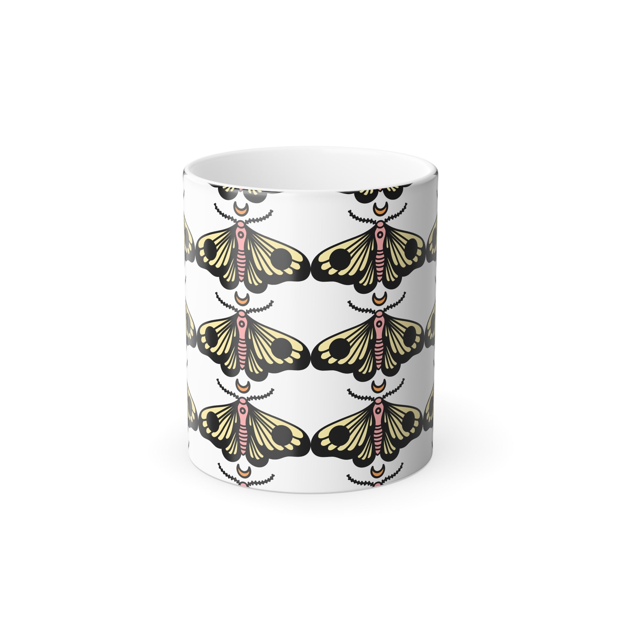 Color-Changing Moth Pattern Mug — 11oz Heat Reveal Coffee Cup