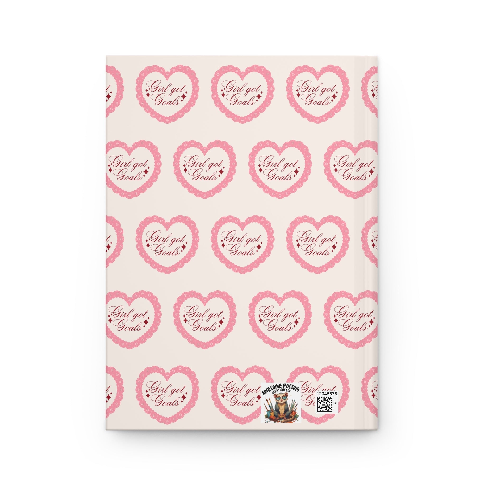 Heart Pattern Hardcover Journal — "Girl got Goals" Pink Motivational Notebook