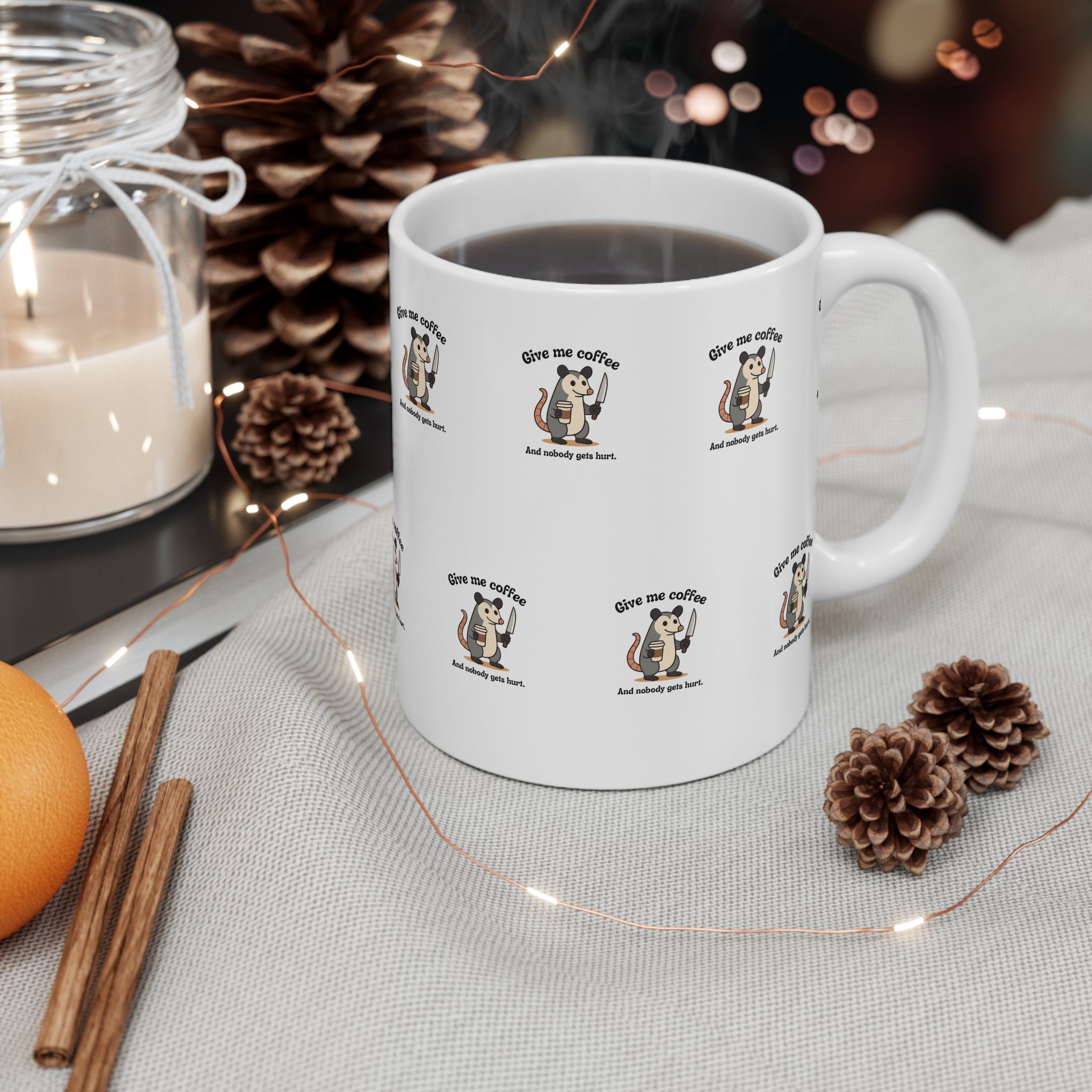 Coffee Possum Mug — "Give Me Coffee and Nobody Gets Hurt" 11oz Ceramic