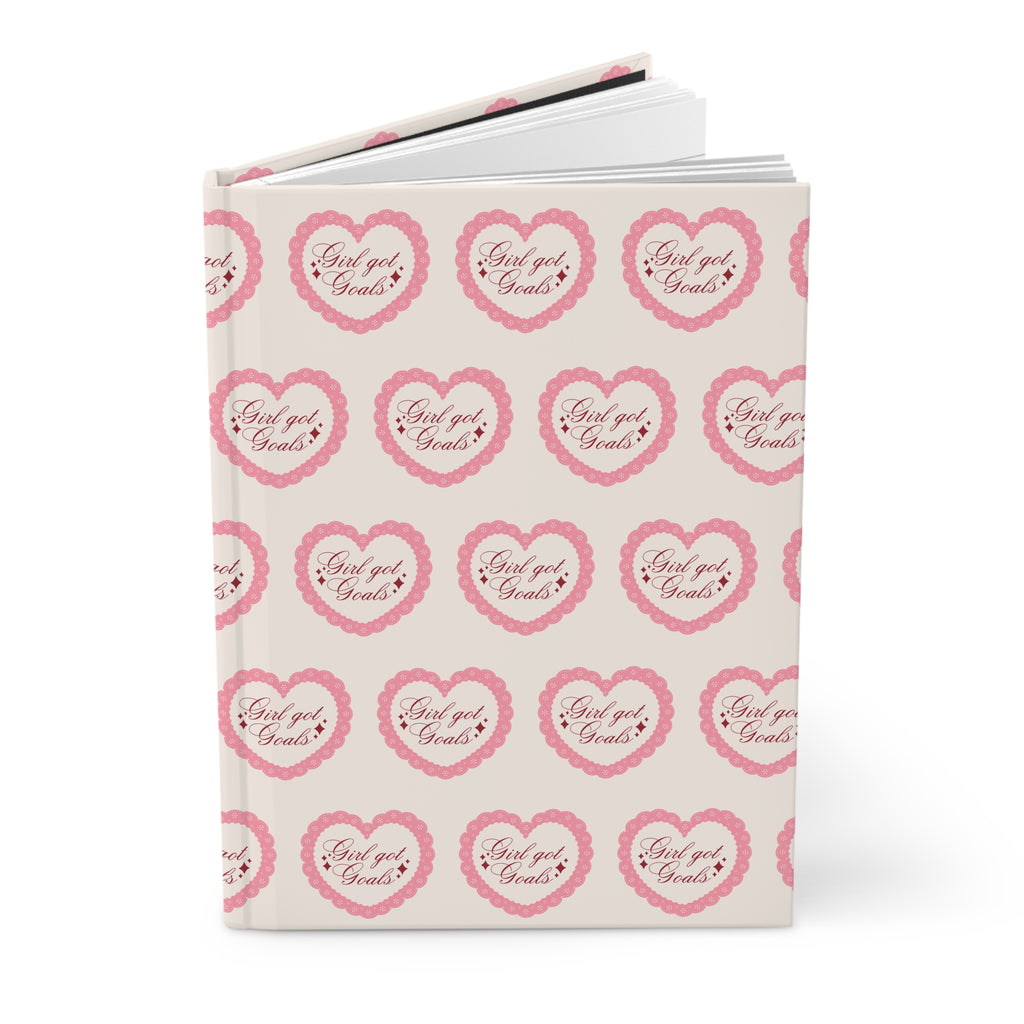 Heart Pattern Hardcover Journal — "Girl got Goals" Pink Motivational Notebook