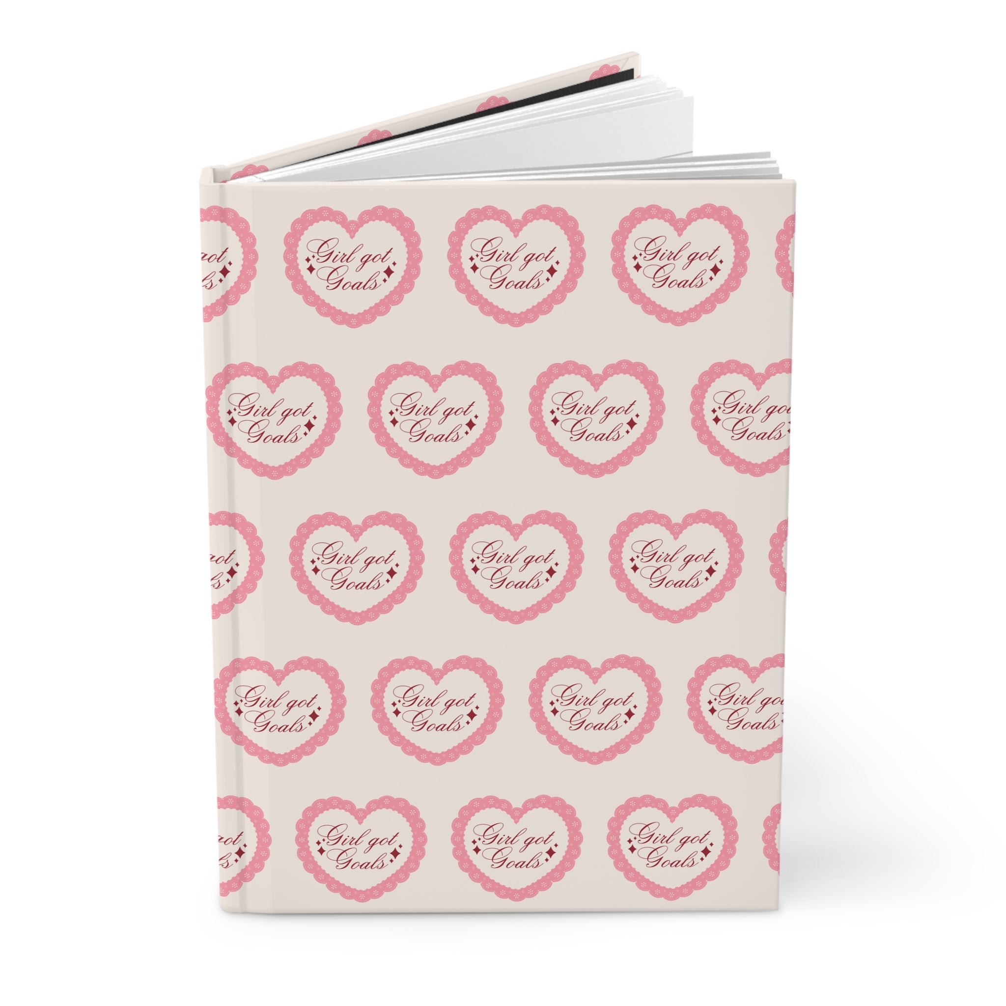 Heart Pattern Hardcover Journal — "Girl got Goals" Pink Motivational Notebook