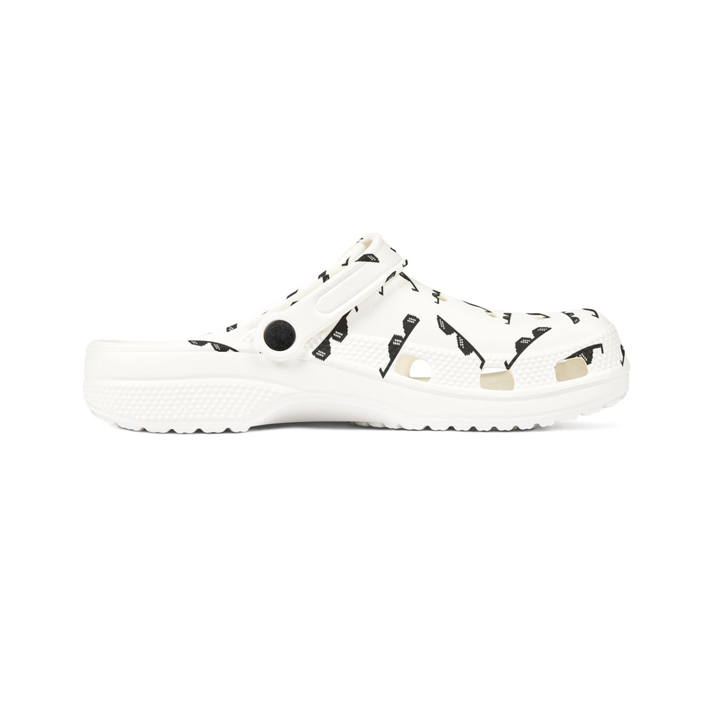 White EVA Foam Clogs with Sunglasses Pattern — Lightweight Slip-On Shoes