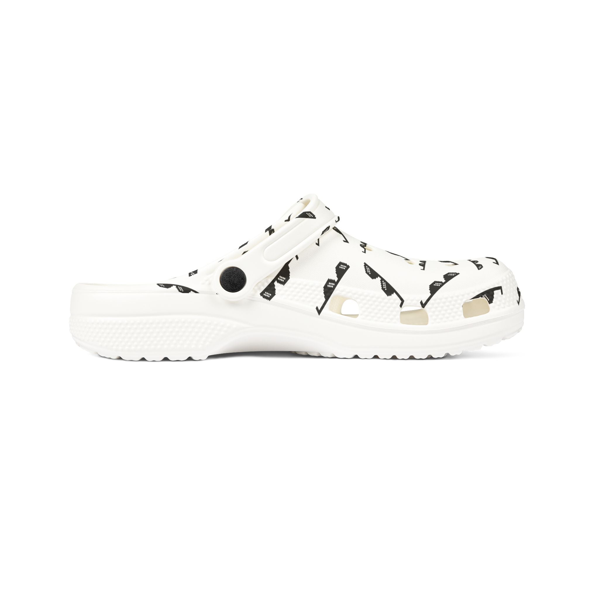White EVA Foam Clogs with Sunglasses Pattern — Lightweight Slip-On Shoes
